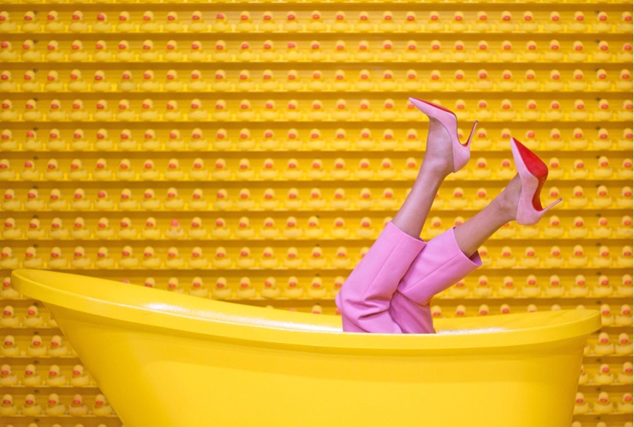 feet in pink high heels