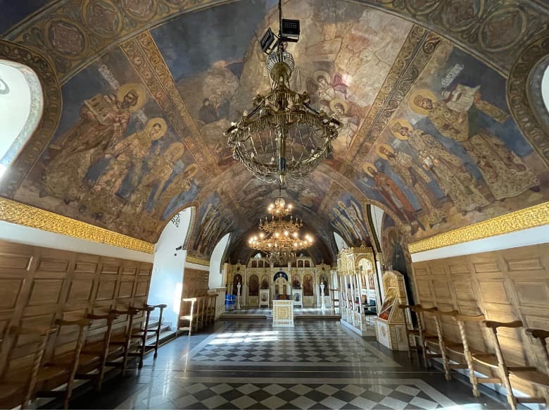 The interior of an Orthodox church.