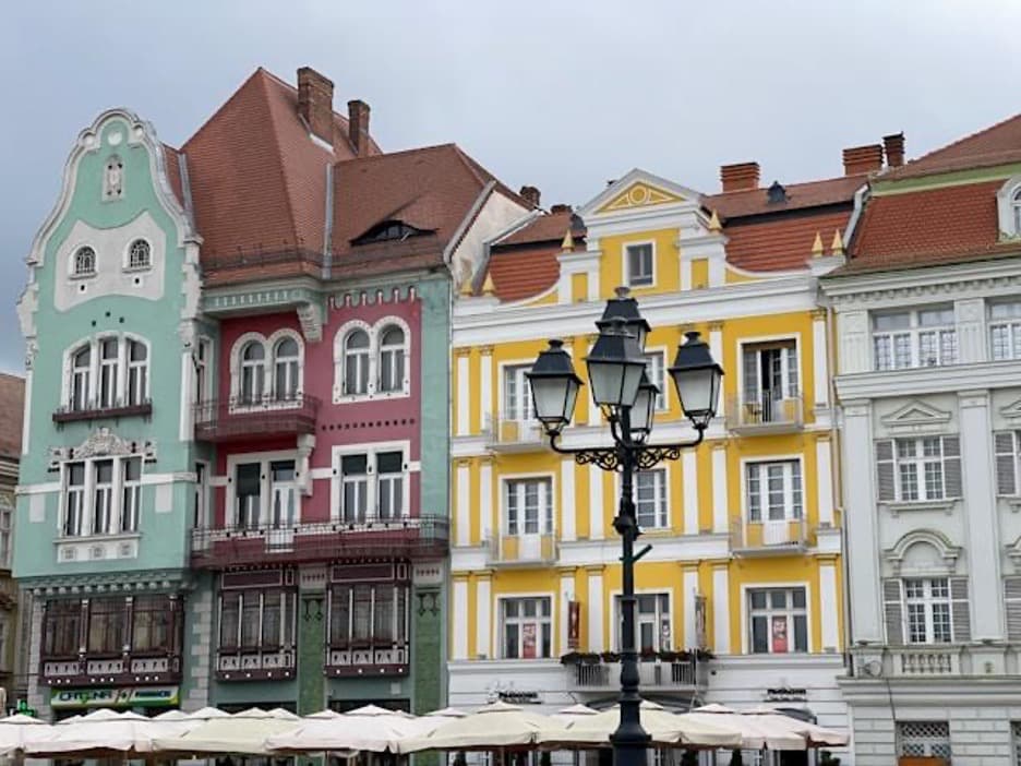 A row of colorful buildings