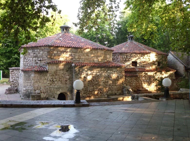 Stone buildings for bathing in Sokobanja, a Serbian spa resort
