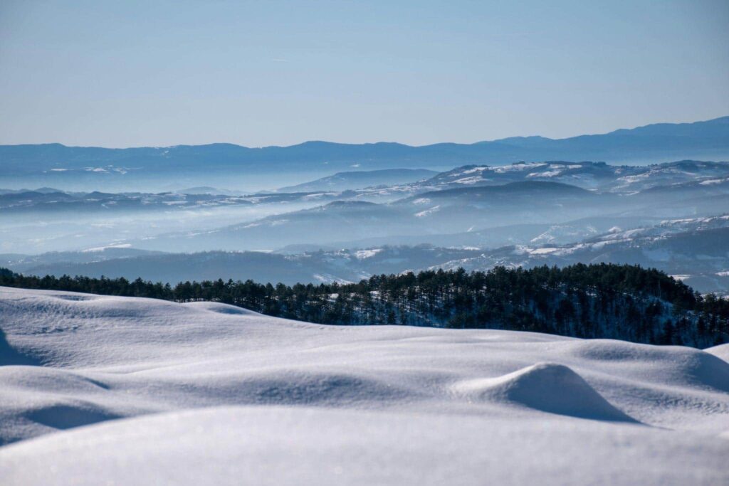 A mountain in Serbia covered in snow.