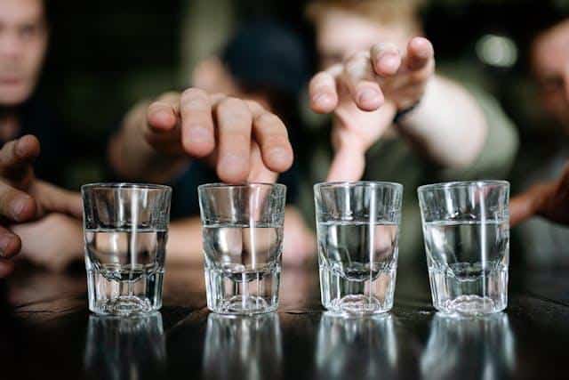 Four shots of rakija — an important part of Serbian drinking culture.
