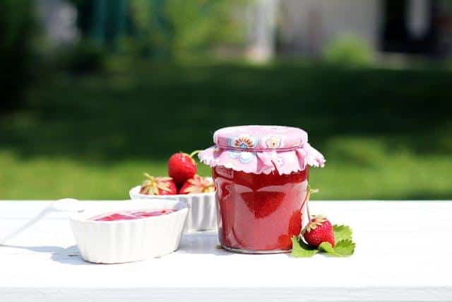 A jar of homemade strawberry jam.