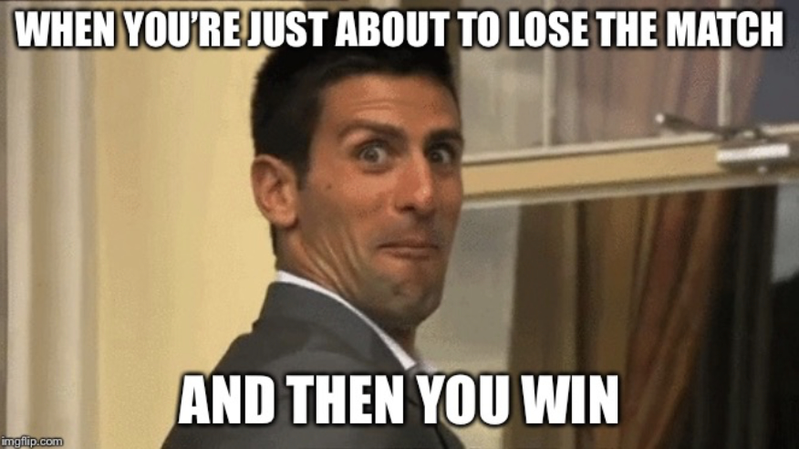 A meme of Novak Djokovic making a surprised face
